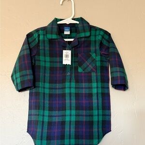 Old Navy Kids Green and Navy Plaid Button Down Baby Dress